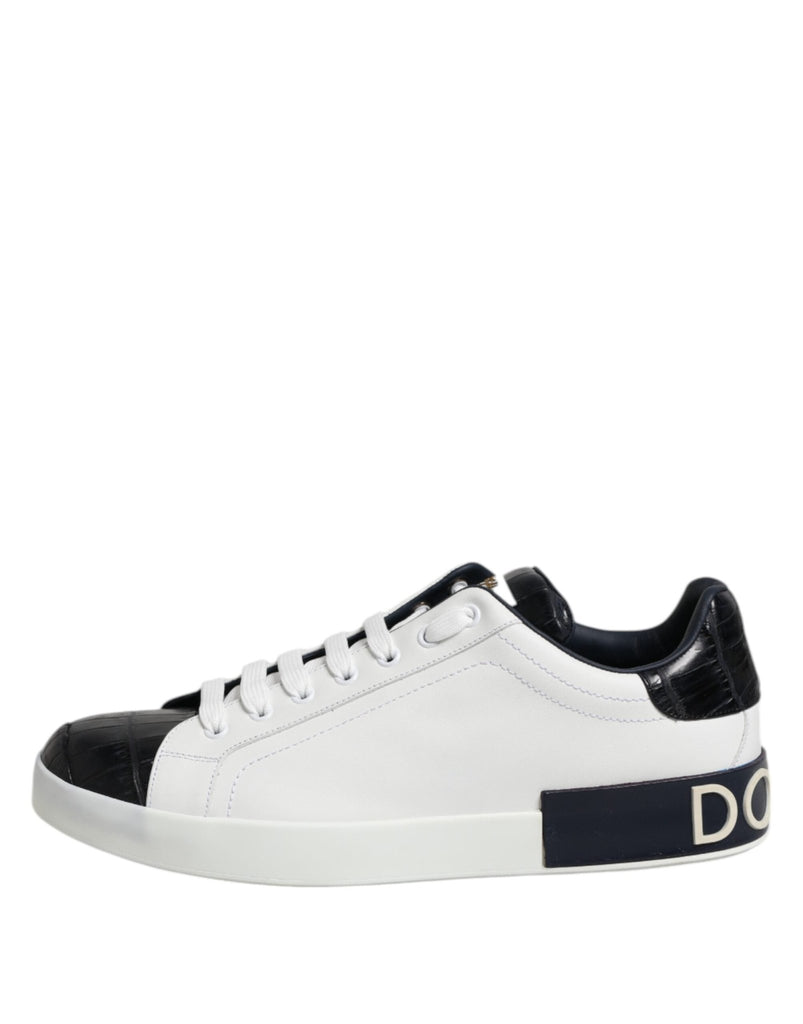 Dolce & Gabbana White Black Leather Portofino Sneaker Shoes - Beyzy Store - Dolce & Gabbana