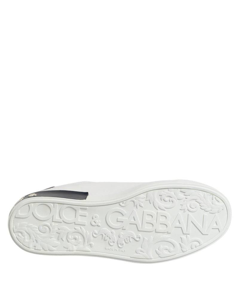 Dolce & Gabbana White Black Leather Portofino Sneaker Shoes - Beyzy Store - Dolce & Gabbana