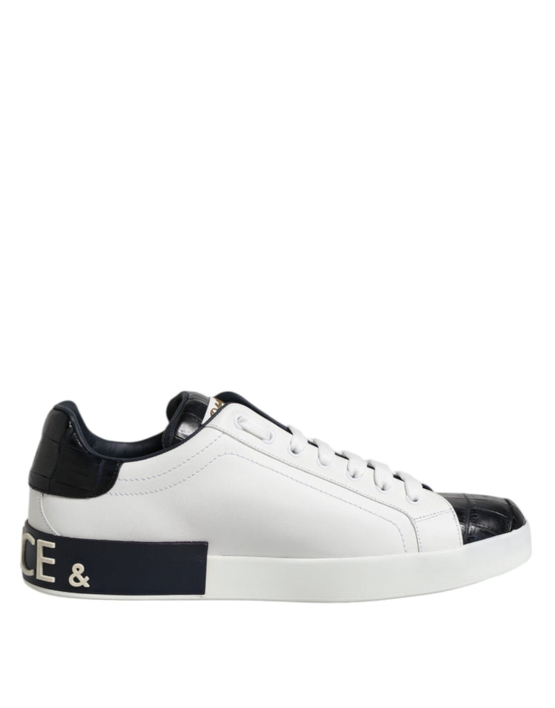 Dolce & Gabbana White Black Leather Portofino Sneaker Shoes - Beyzy Store - Dolce & Gabbana