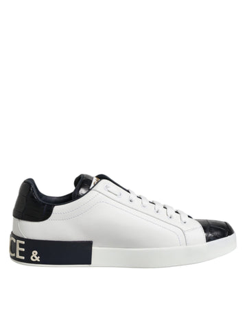 Dolce & Gabbana White Black Leather Portofino Sneaker Shoes - Beyzy Store - Dolce & Gabbana