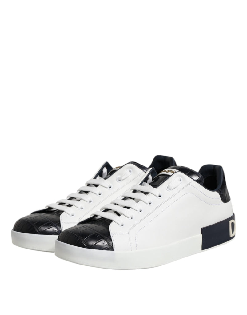 Dolce & Gabbana White Black Leather Portofino Sneaker Shoes - Beyzy Store - Dolce & Gabbana