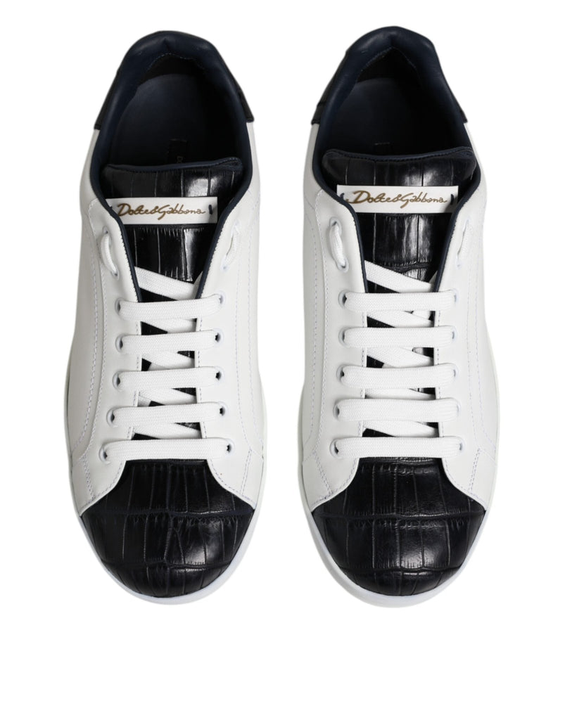 Dolce & Gabbana White Black Leather Portofino Sneaker Shoes - Beyzy Store - Dolce & Gabbana