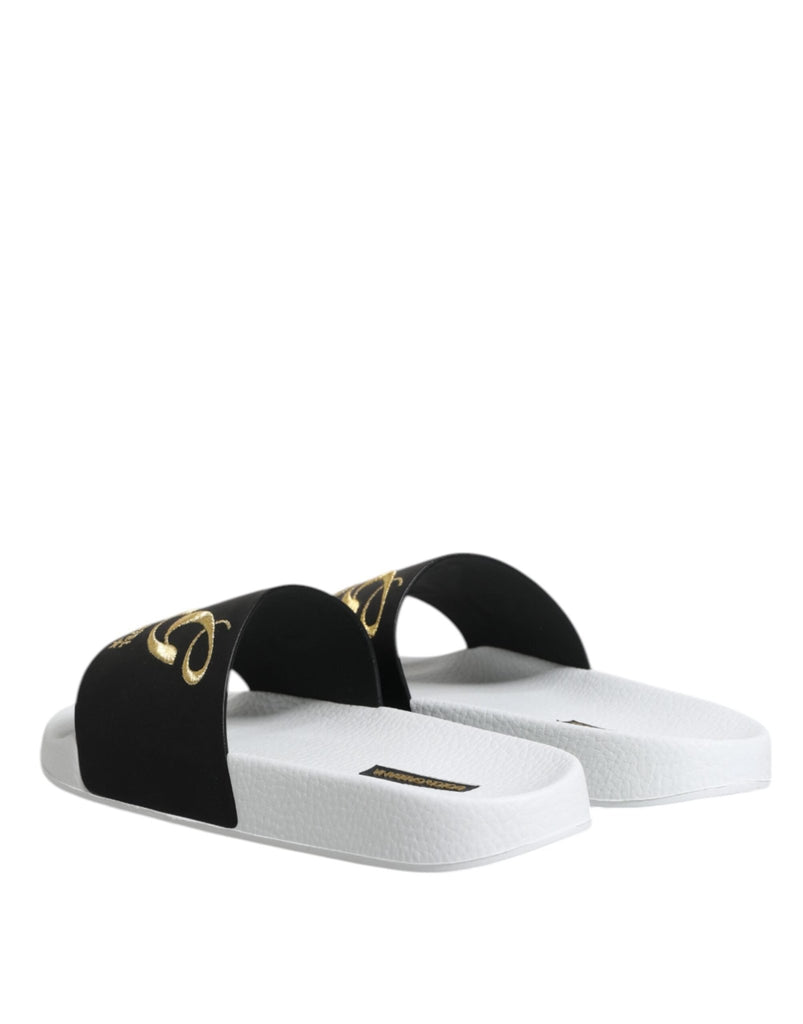 Dolce & Gabbana White Black Leather Sandals Beachwear Shoes - Beyzy Store - Dolce & Gabbana