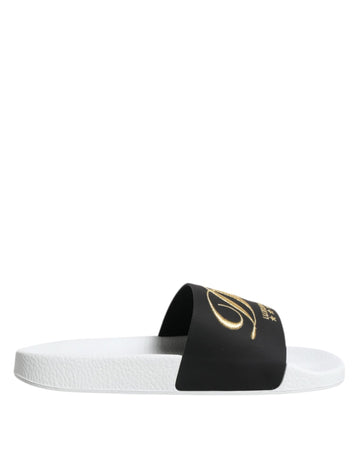 Dolce & Gabbana White Black Leather Sandals Beachwear Shoes - Beyzy Store - Dolce & Gabbana