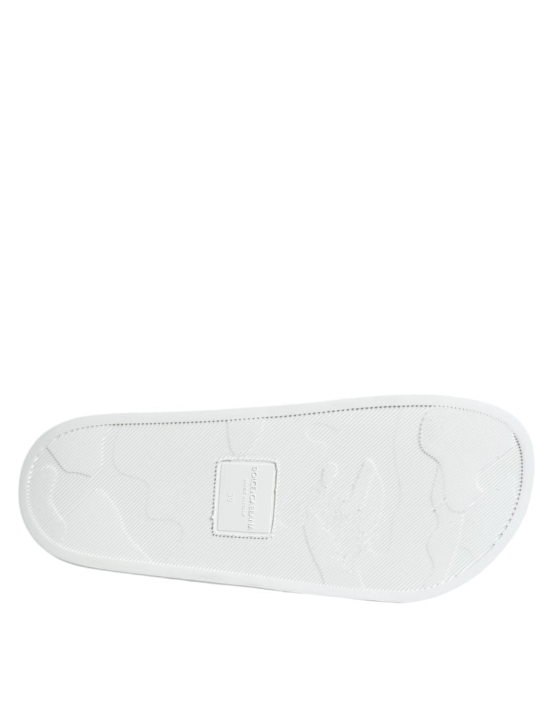 Dolce & Gabbana White Black Leather Sandals Beachwear Shoes - Beyzy Store - Dolce & Gabbana