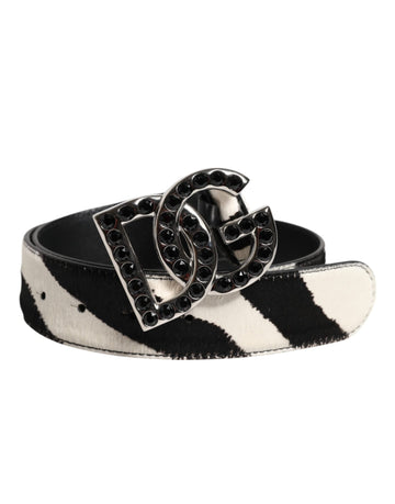 Dolce & Gabbana White Black Leather Zebra DG Crystal Buckle Belt - Beyzy Store - Dolce & Gabbana