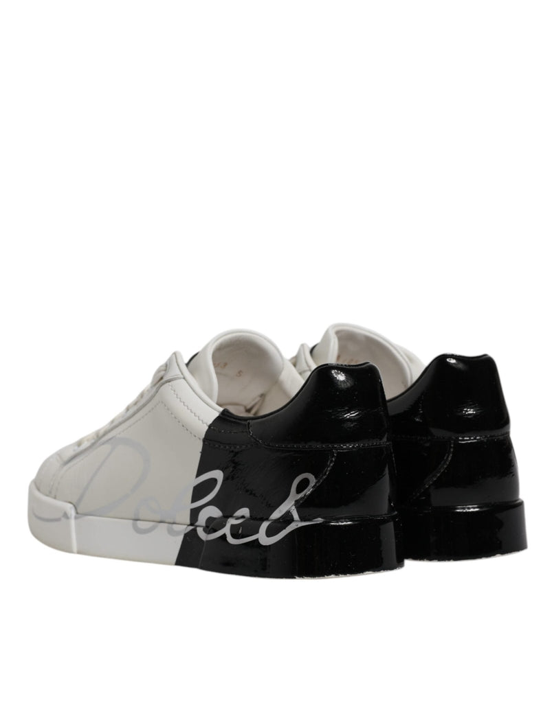 Dolce & Gabbana White Black Logo Portofino Men Sneaker Shoes - Beyzy Store - Dolce & Gabbana