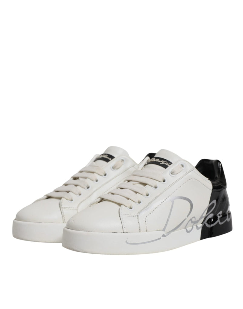 Dolce & Gabbana White Black Logo Portofino Men Sneaker Shoes - Beyzy Store - Dolce & Gabbana