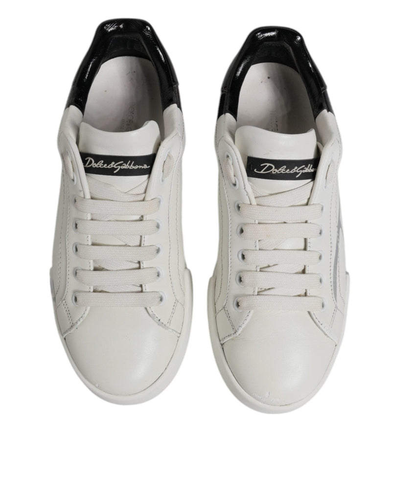 Dolce & Gabbana White Black Logo Portofino Men Sneaker Shoes - Beyzy Store - Dolce & Gabbana