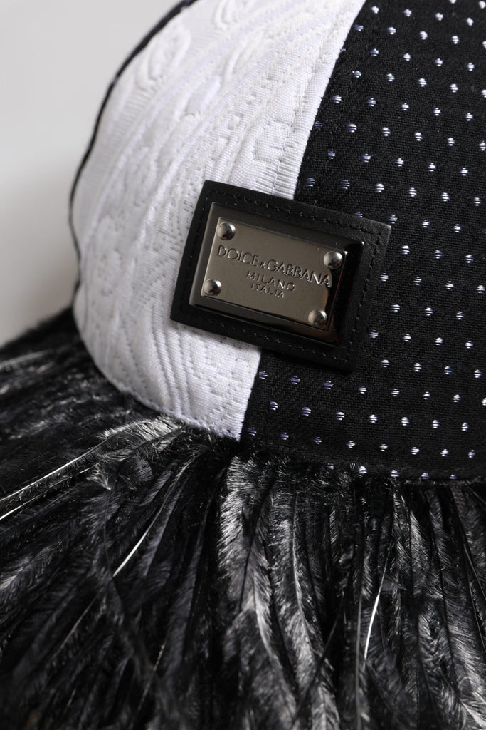 Dolce & Gabbana White Black Polka Dot Feathers Baseball Cap - Beyzy Store - Dolce & Gabbana
