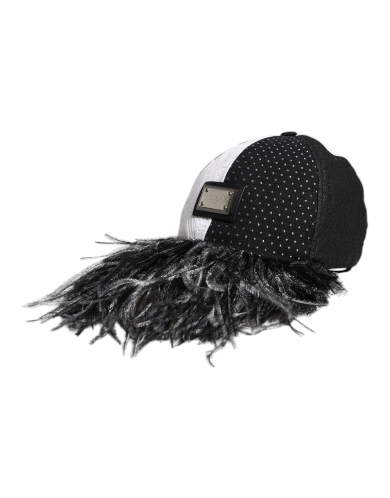 Dolce & Gabbana White Black Polka Dot Feathers Baseball Cap - Beyzy Store - Dolce & Gabbana