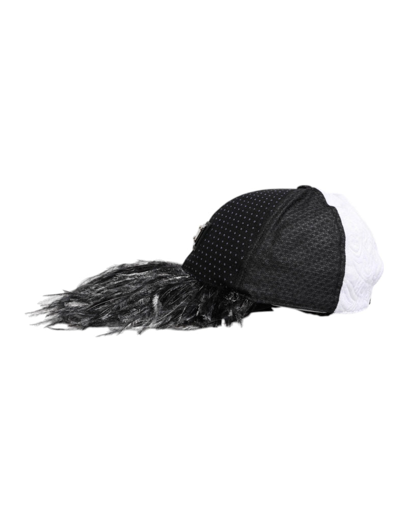Dolce & Gabbana White Black Polka Dot Feathers Baseball Cap - Beyzy Store - Dolce & Gabbana