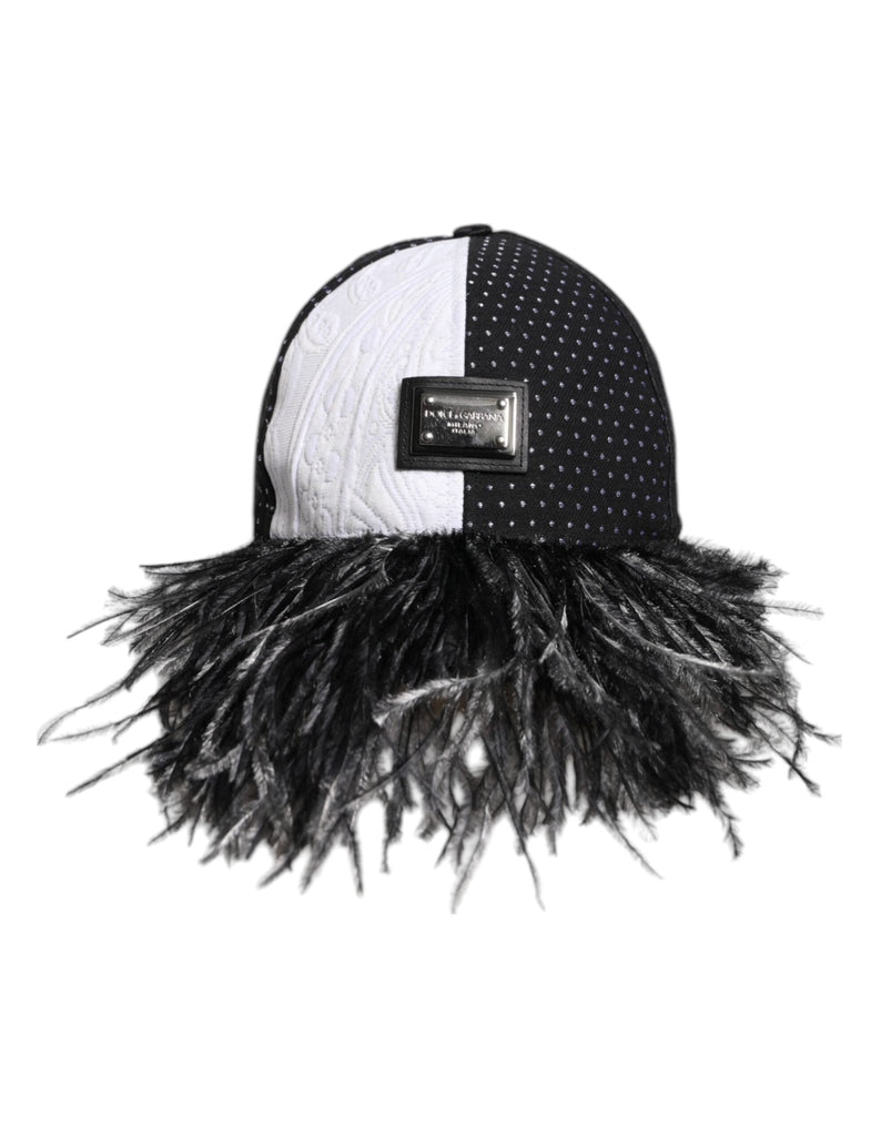 Dolce & Gabbana White Black Polka Dot Feathers Baseball Cap - Beyzy Store - Dolce & Gabbana