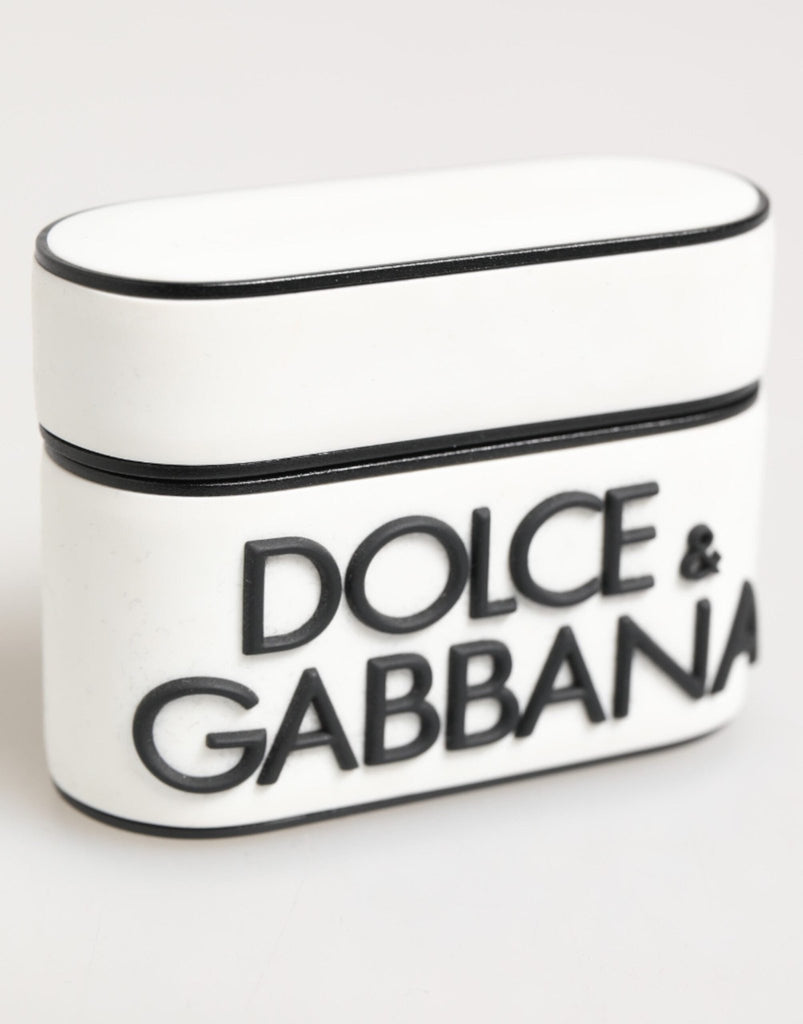 Dolce & Gabbana White Black Rubber Logo Embossed Accessory Airpods Case - Beyzy Store - Dolce & Gabbana