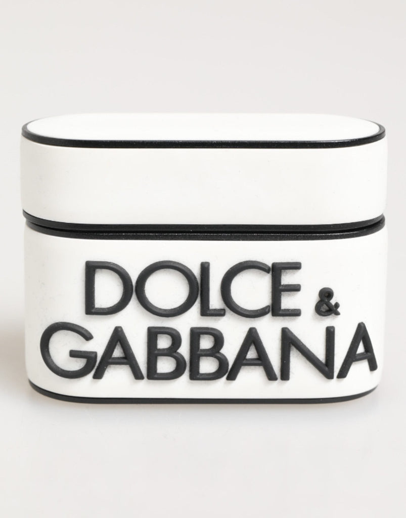 Dolce & Gabbana White Black Rubber Logo Embossed Accessory Airpods Case - Beyzy Store - Dolce & Gabbana