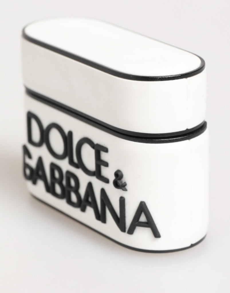 Dolce & Gabbana White Black Rubber Logo Embossed Accessory Airpods Case - Beyzy Store - Dolce & Gabbana