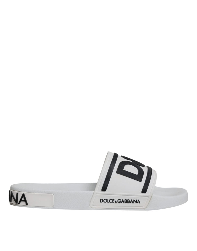 Dolce & Gabbana White Black Sandals Rubber Beachwear Shoes - Beyzy Store - Dolce & Gabbana