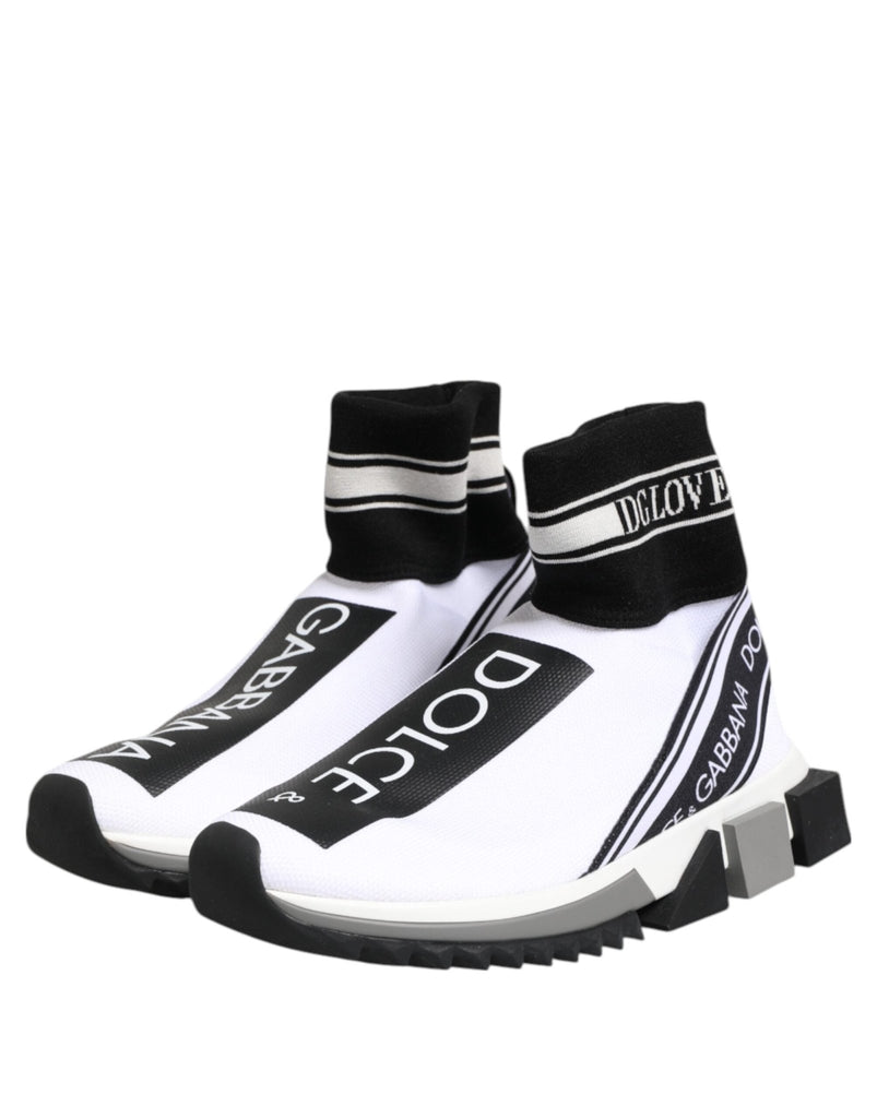 Dolce & Gabbana White Black Sorrento Socks Sneakers Shoes - Beyzy Store - Dolce & Gabbana