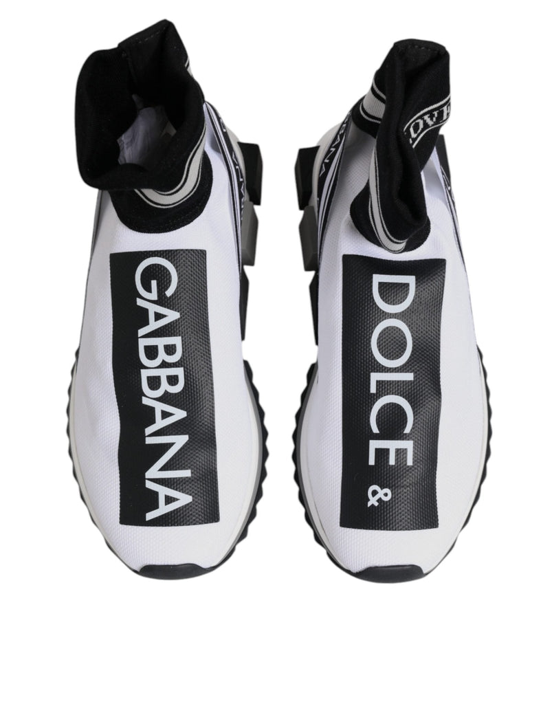 Dolce & Gabbana White Black Sorrento Socks Sneakers Shoes - Beyzy Store - Dolce & Gabbana