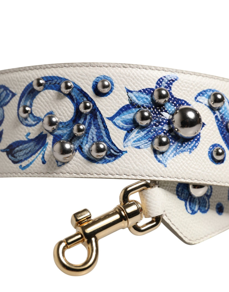 Dolce & Gabbana White Blue Floral Leather Stud Accessory Shoulder Strap - Beyzy Store - Dolce & Gabbana