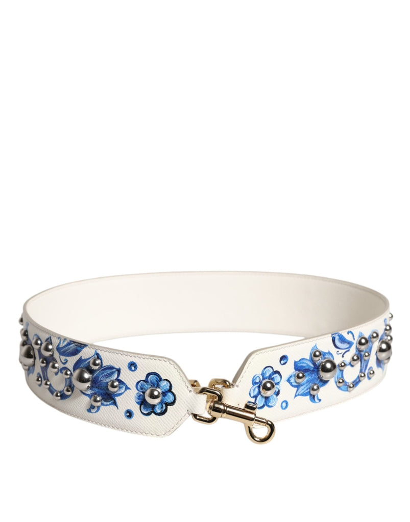 Dolce & Gabbana White Blue Floral Leather Stud Shoulder Strap - Beyzy Store - Dolce & Gabbana