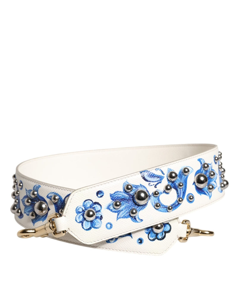 Dolce & Gabbana White Blue Floral Leather Stud Shoulder Strap - Beyzy Store - Dolce & Gabbana