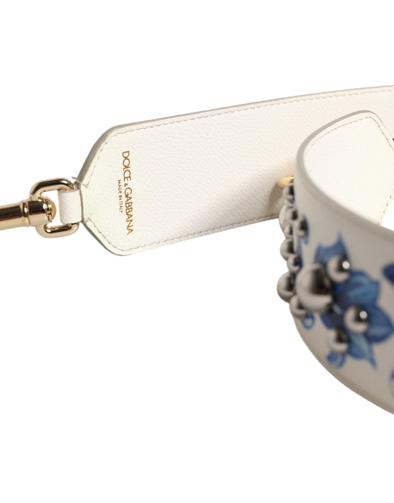 Dolce & Gabbana White Blue Floral Leather Stud Shoulder Strap - Beyzy Store - Dolce & Gabbana