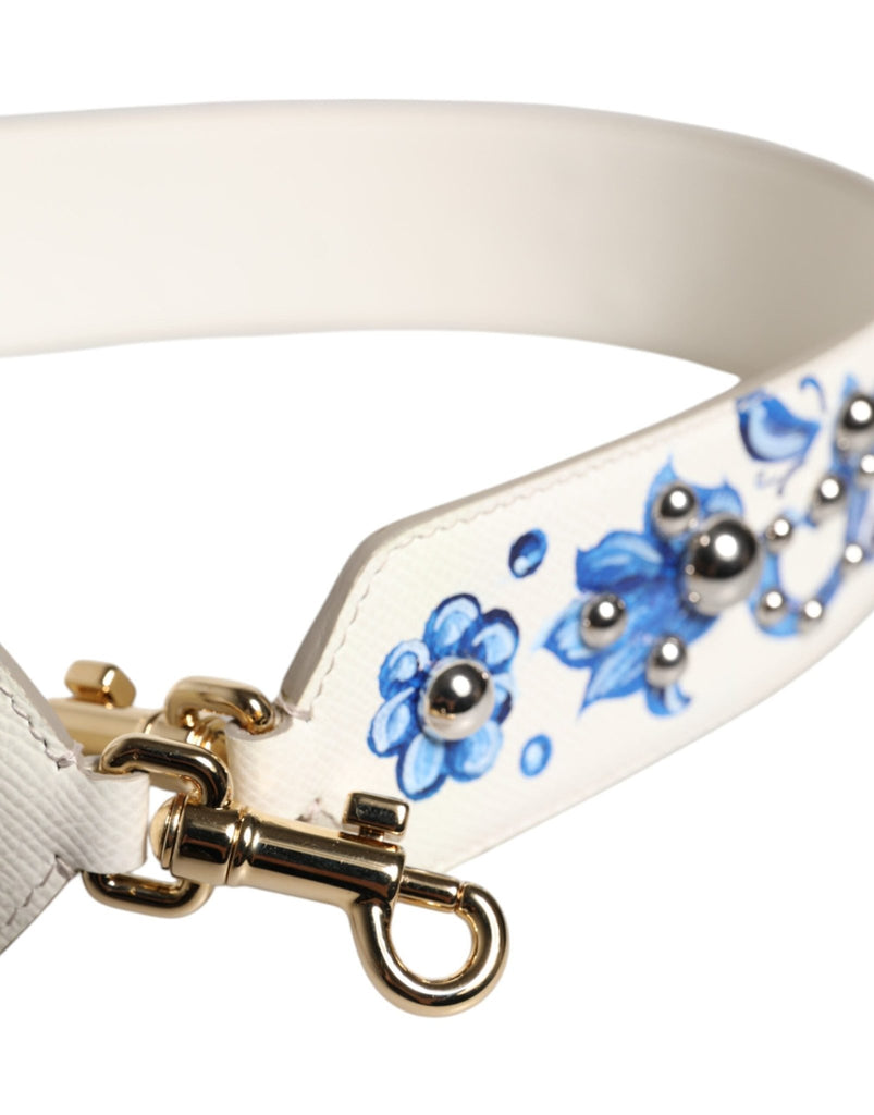 Dolce & Gabbana White Blue Floral Leather Stud Shoulder Strap - Beyzy Store - Dolce & Gabbana