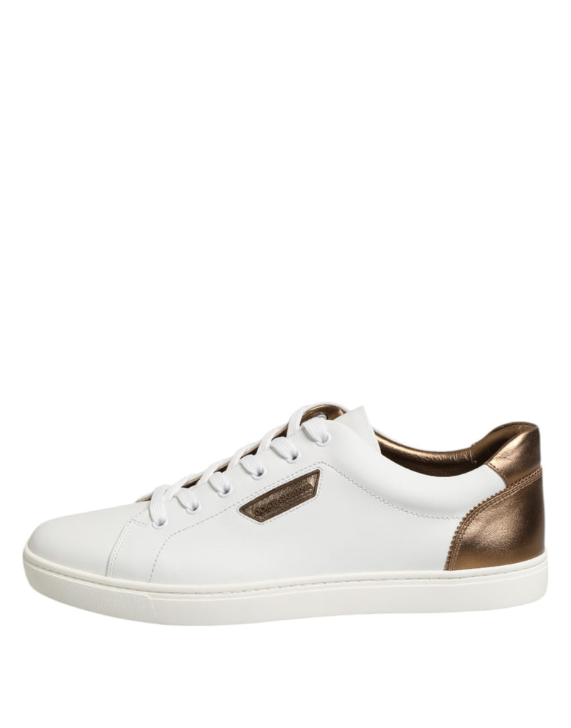 Dolce & Gabbana White Brown Leather Low Top Men Sneakers Shoes - Beyzy Store - Dolce & Gabbana