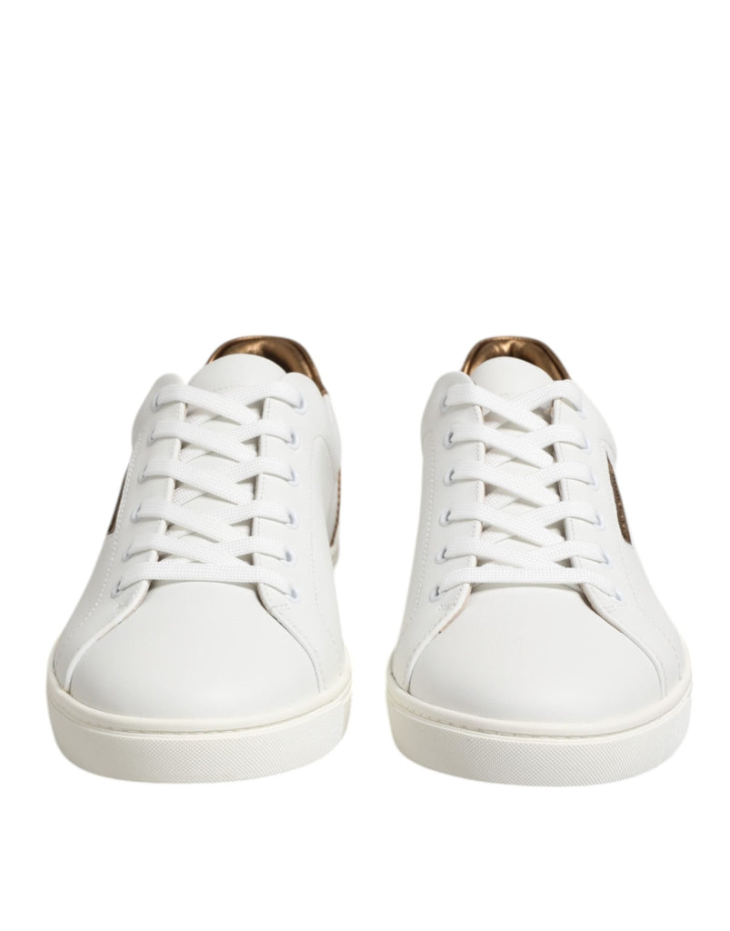 Dolce & Gabbana White Brown Leather Low Top Men Sneakers Shoes - Beyzy Store - Dolce & Gabbana