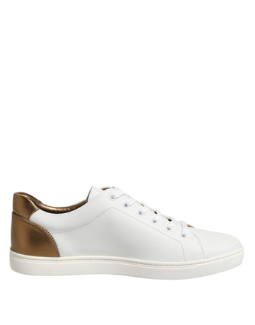 Dolce & Gabbana White Brown Leather Low Top Men Sneakers Shoes - Beyzy Store - Dolce & Gabbana