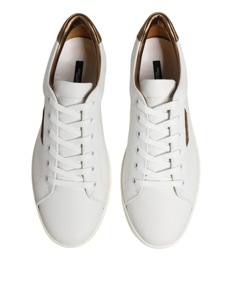 Dolce & Gabbana White Brown Leather Low Top Men Sneakers Shoes - Beyzy Store - Dolce & Gabbana