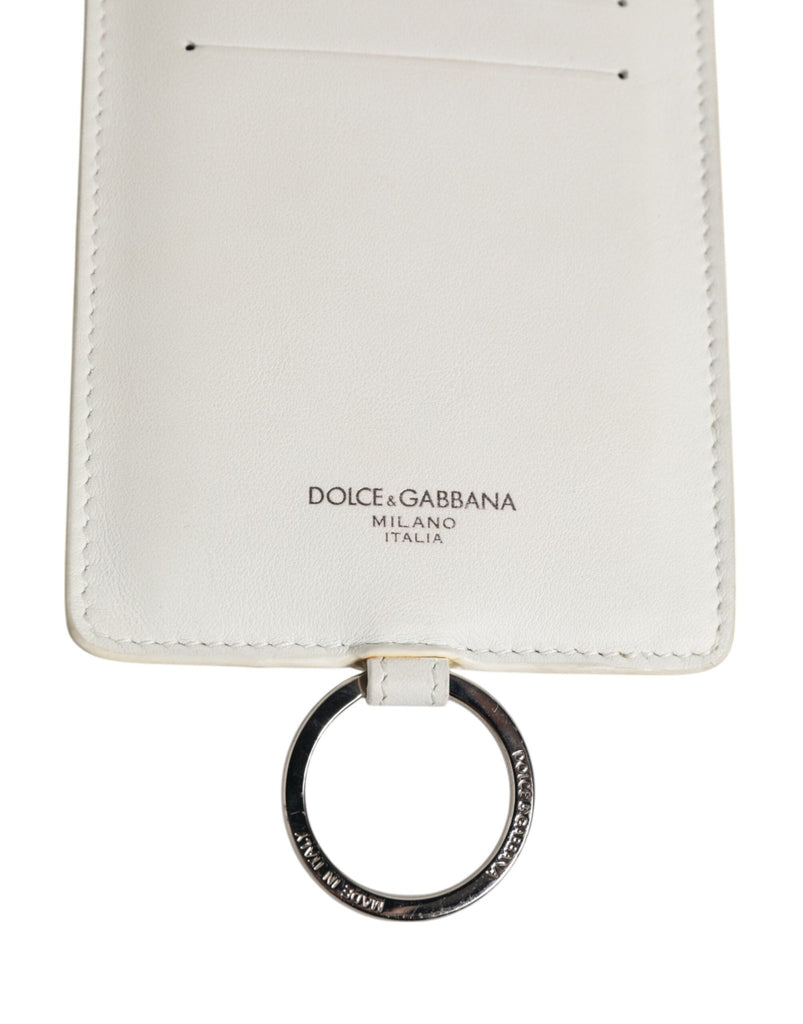 Dolce & Gabbana White Calf Leather Lanyard Logo Card Holder Men Wallet - Beyzy Store - Dolce & Gabbana