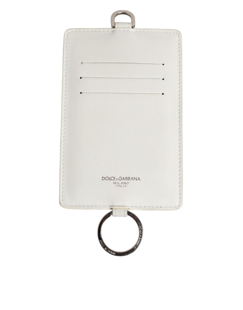 Dolce & Gabbana White Calf Leather Lanyard Logo Card Holder Men Wallet - Beyzy Store - Dolce & Gabbana