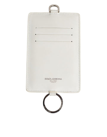 Dolce & Gabbana White Calf Leather Lanyard Logo Card Holder Men Wallet - Beyzy Store - Dolce & Gabbana