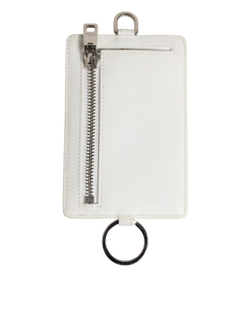 Dolce & Gabbana White Calf Leather Lanyard Logo Card Holder Men Wallet - Beyzy Store - Dolce & Gabbana