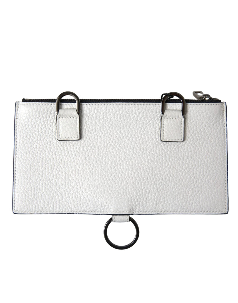 Dolce & Gabbana White Calfskin Leather Large Crossbody Card Holder Wallet - Beyzy Store - Dolce & Gabbana