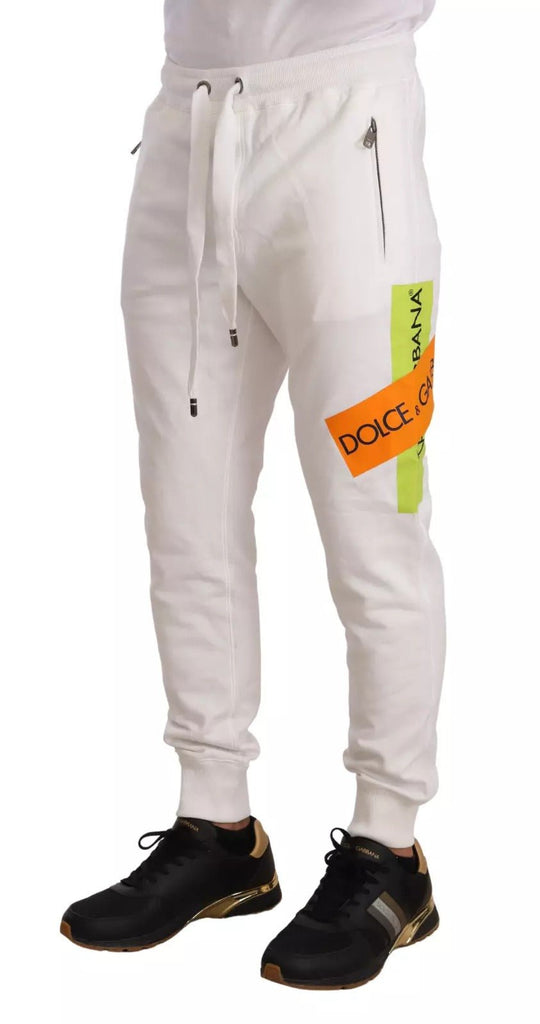 Dolce & Gabbana White Cotton Logo Patch Sweatpants Jogging Pants - Beyzy Store - Dolce & Gabbana