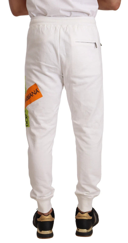Dolce & Gabbana White Cotton Logo Patch Sweatpants Jogging Pants - Beyzy Store - Dolce & Gabbana