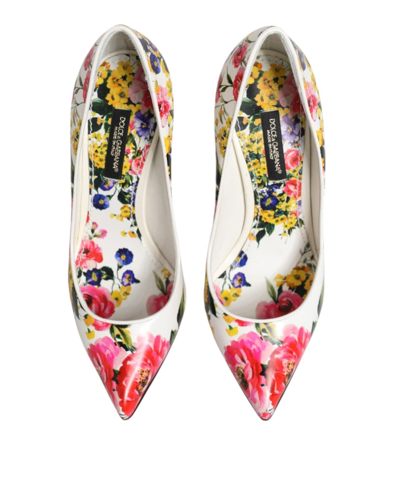 Dolce & Gabbana White Floral Leather High Heels Pumps Shoes - Beyzy Store - Dolce & Gabbana