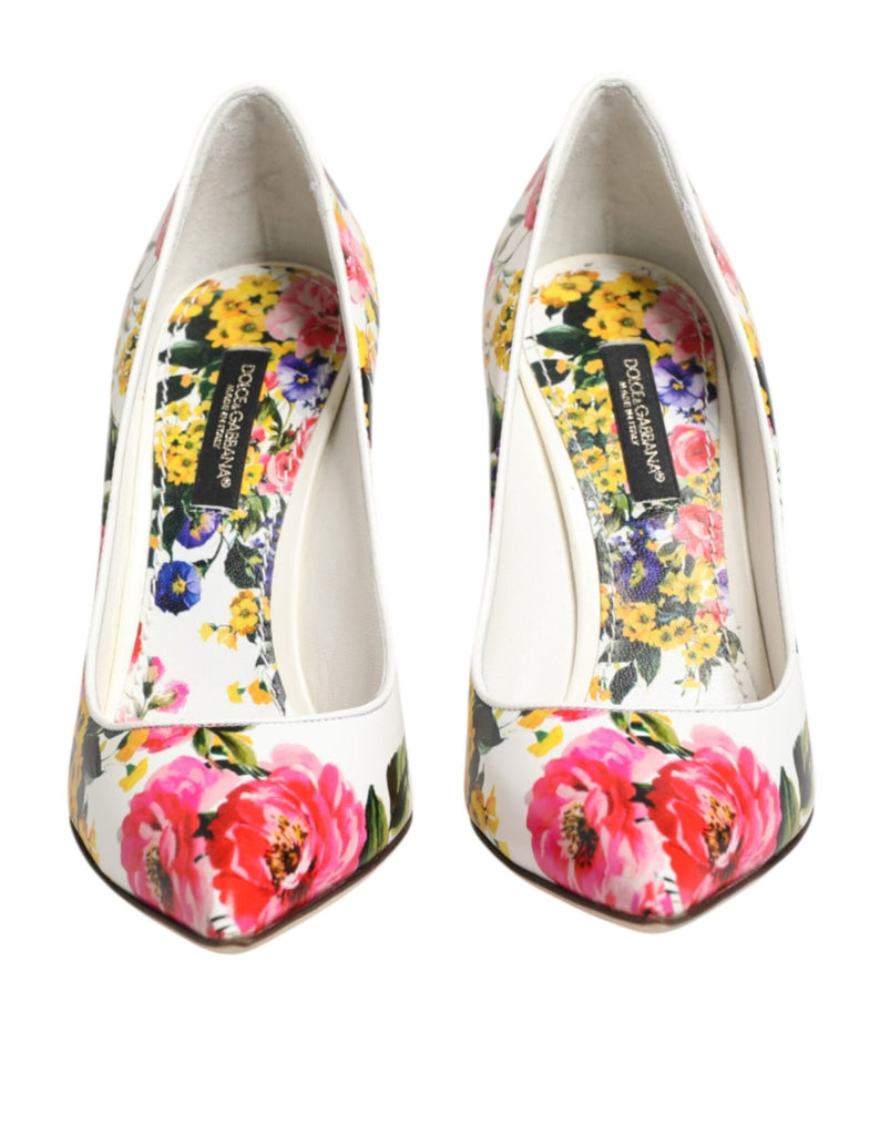 Dolce & Gabbana White Floral Leather High Heels Pumps Shoes - Beyzy Store - Dolce & Gabbana