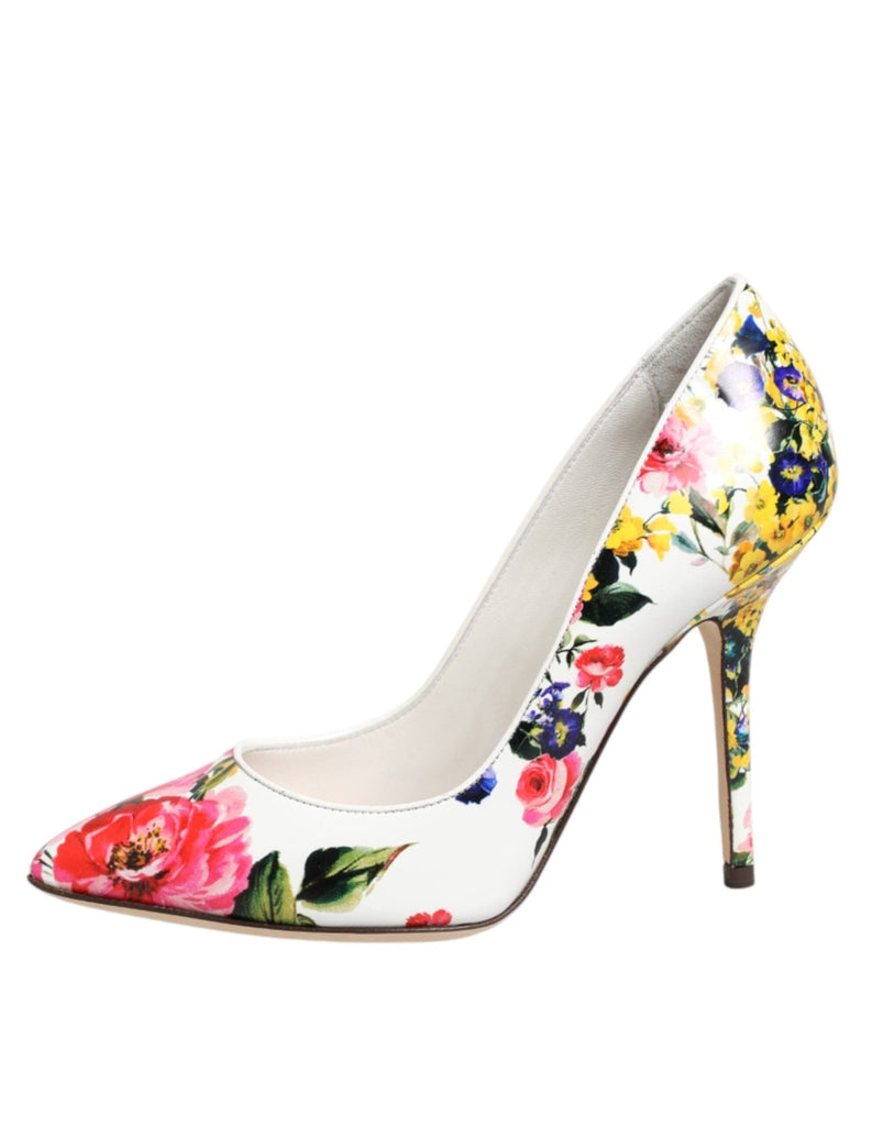 Dolce & Gabbana White Floral Leather High Heels Pumps Shoes - Beyzy Store - Dolce & Gabbana