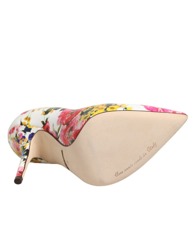Dolce & Gabbana White Floral Leather High Heels Pumps Shoes - Beyzy Store - Dolce & Gabbana