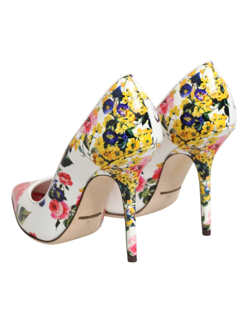 Dolce & Gabbana White Floral Leather High Heels Pumps Shoes - Beyzy Store - Dolce & Gabbana