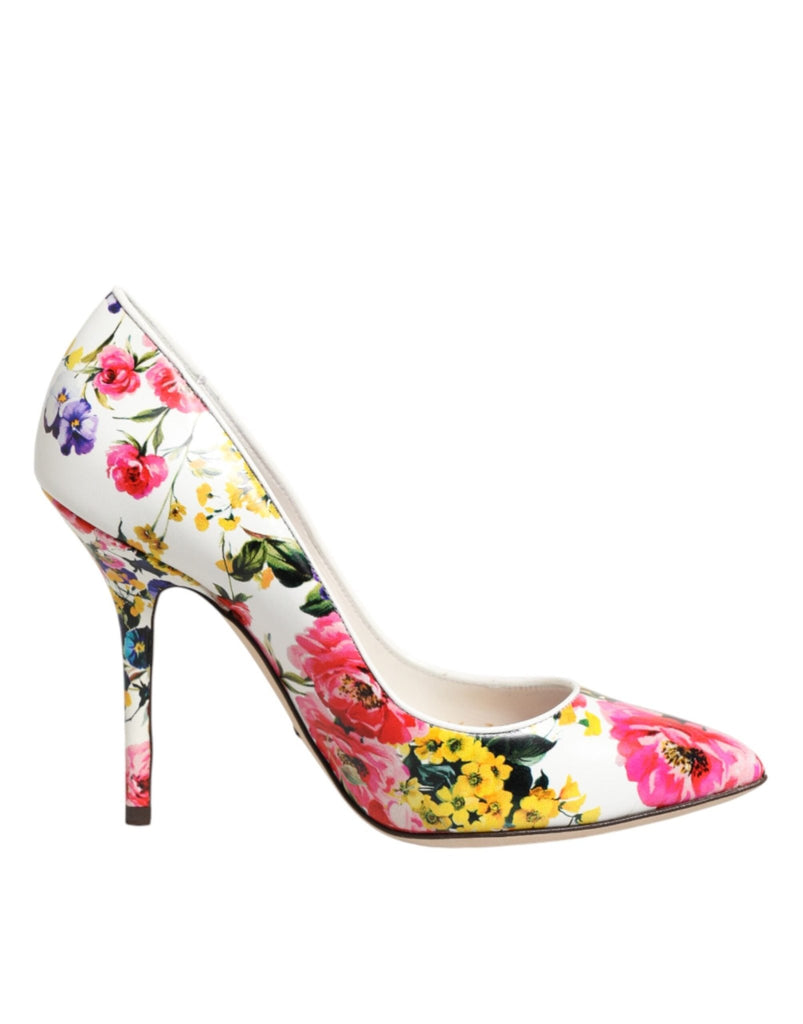 Dolce & Gabbana White Floral Leather High Heels Pumps Shoes - Beyzy Store - Dolce & Gabbana