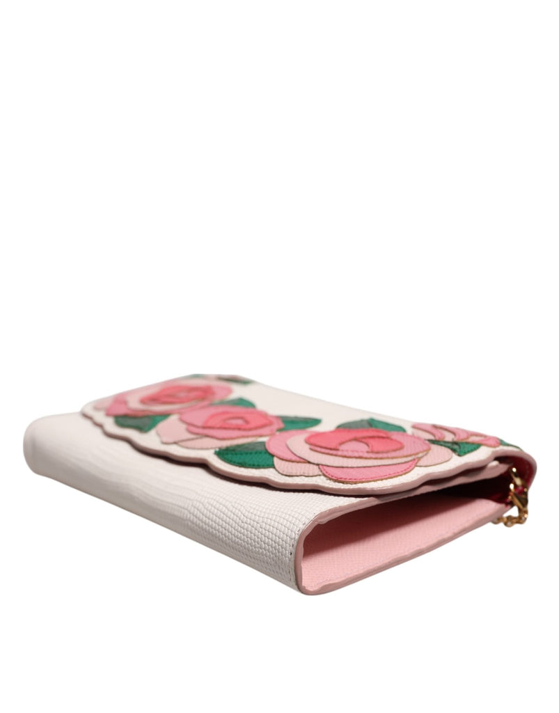 Dolce & Gabbana White Floral Leather Wallet Crossbody Gold Chain Bag - Beyzy Store - Dolce & Gabbana