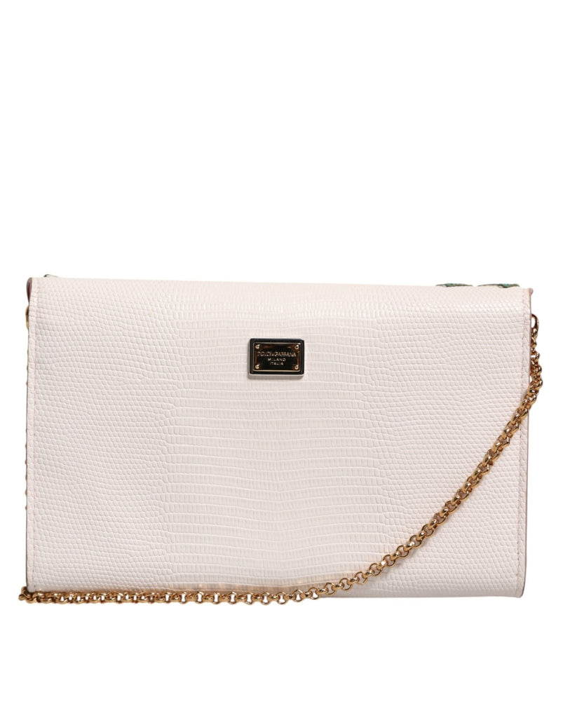 Dolce & Gabbana White Floral Leather Wallet Crossbody Gold Chain Bag - Beyzy Store - Dolce & Gabbana