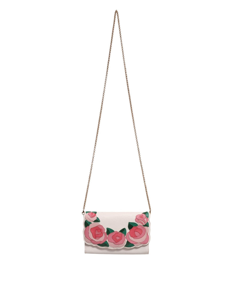 Dolce & Gabbana White Floral Leather Wallet Crossbody Gold Chain Bag - Beyzy Store - Dolce & Gabbana