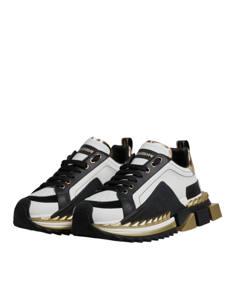 Dolce & Gabbana White Gold Black Leather SUPER KING Sneakers Shoes - Beyzy Store - Dolce & Gabbana