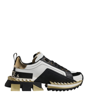 Dolce & Gabbana White Gold Black Leather SUPER KING Sneakers Shoes - Beyzy Store - Dolce & Gabbana